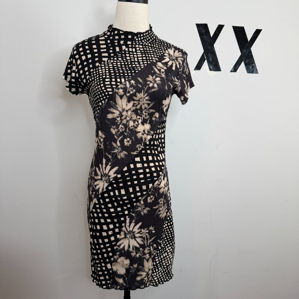 Urban Outfitters Y2K Black Patchwork Floral Print Bodycon Mini Dress M